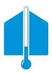 A blue icon depicting a paper airplane combined with a thermometer, symbolizing temperature or climate-related flight information.