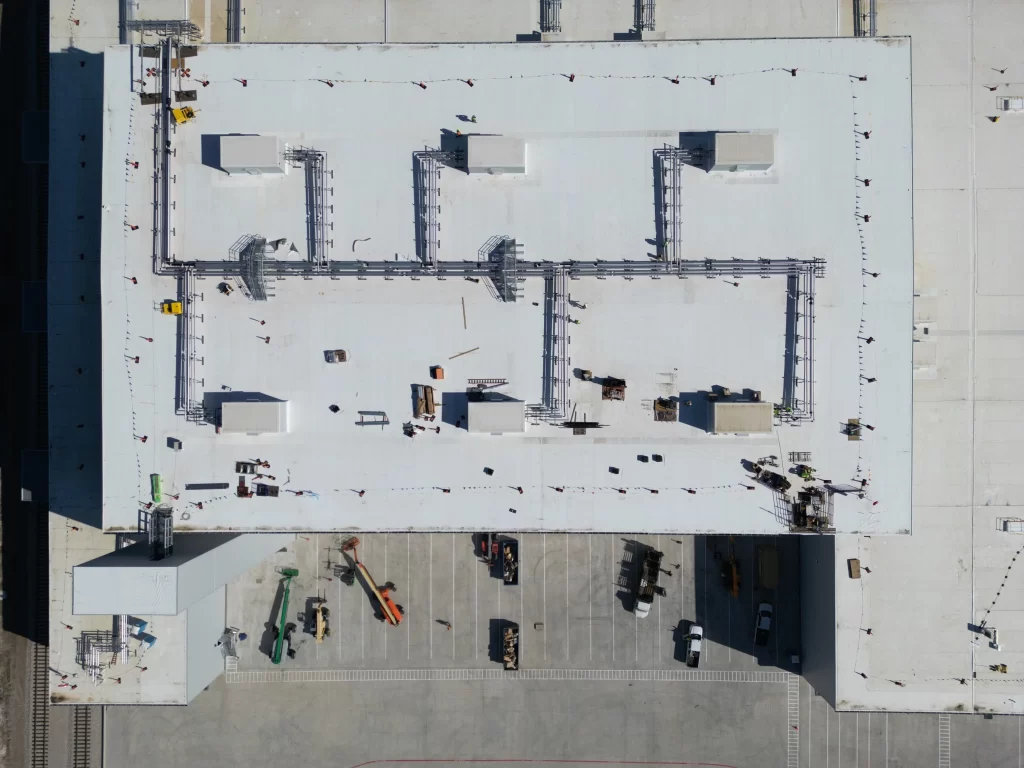 Overhead view of Chick-fil-a distribution center rooftop.