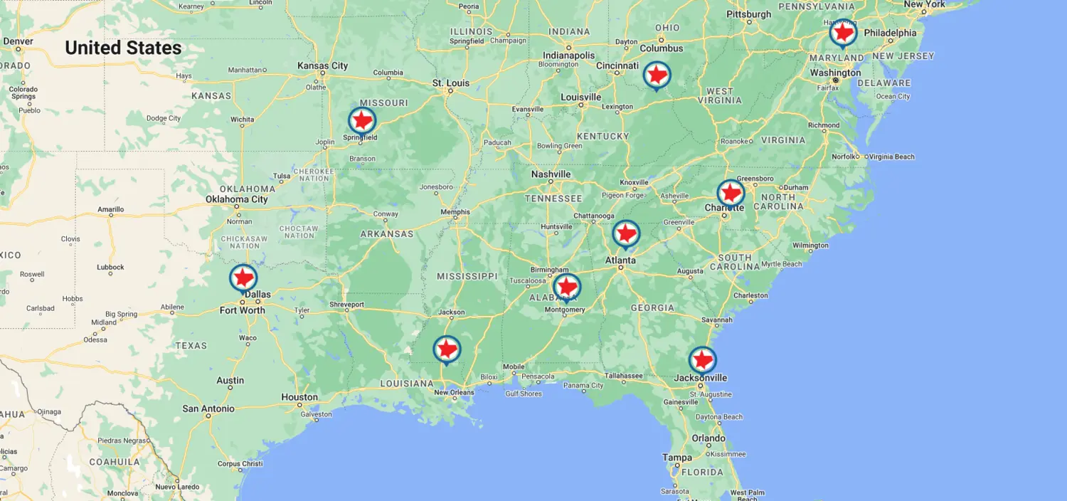 Map of Republic Refrigeration locations across the United States.