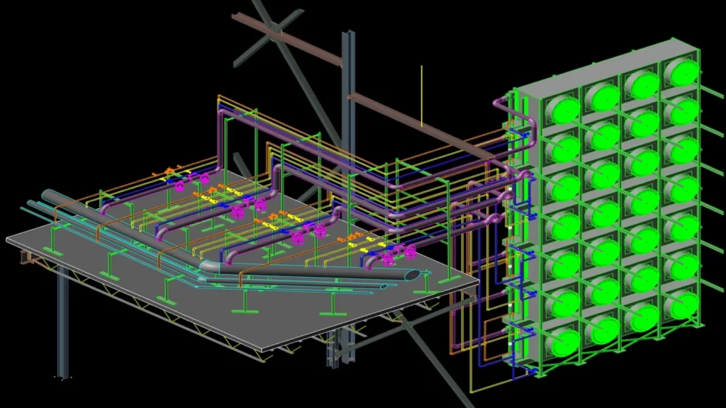 Computerized 3D design of refrigeration engineering.